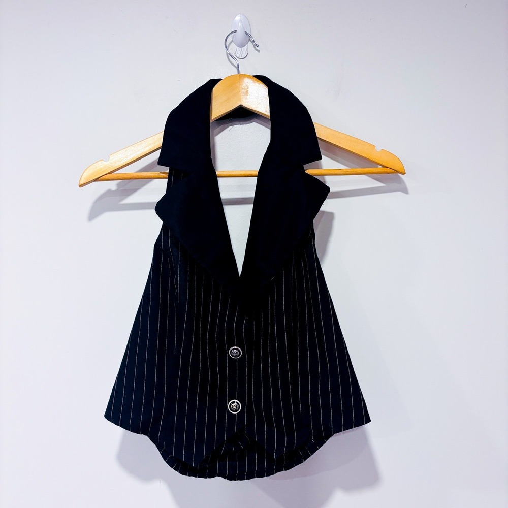 ROMWE Black pinstripe halter vest‎ top | Streetwear tailored | Size 6